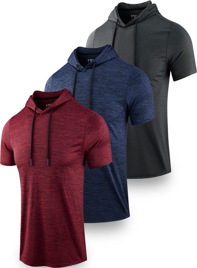 Liberty Pro 3 Pack: Men's Lightweight Short Sleeve Workout Hoodies, Athletic Dry Fit Hooded T Shirts for Gym Running (Set 3, X-Large) - Image 1